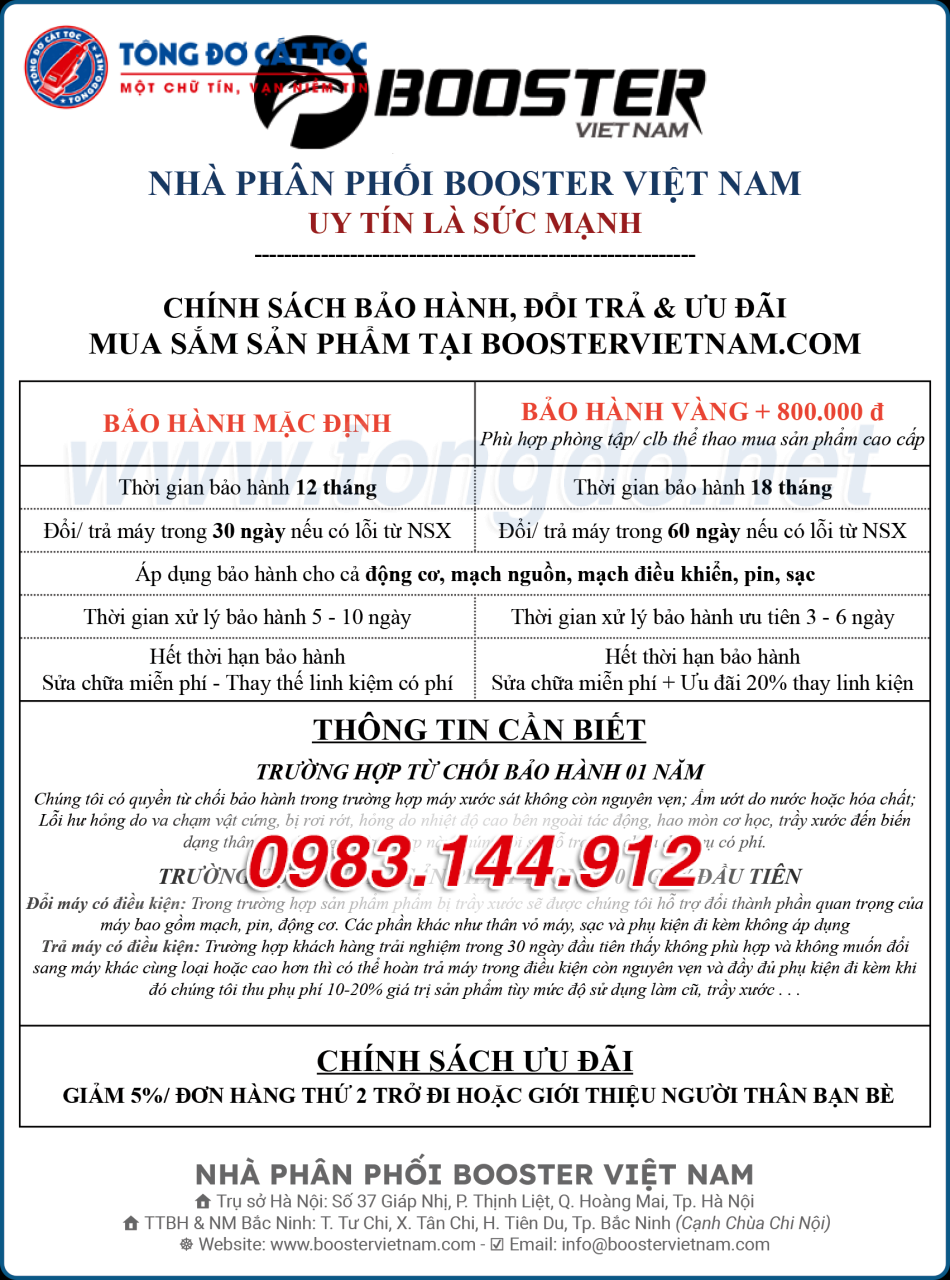 BOOSTER U1 15 Chinh Sach Bao Hanh Booster Viet Nam